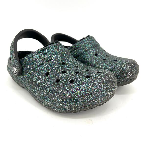 Crocs Classic Green Glitter Clog Fleece Lined Women's 6 - Picture 3 of 9